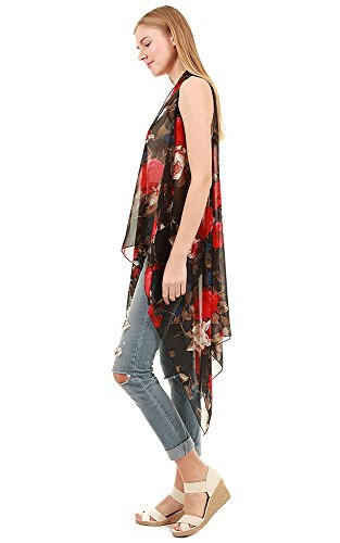 CCFW Floral Printed Open Front Drape Cardigan Scarf Vest4