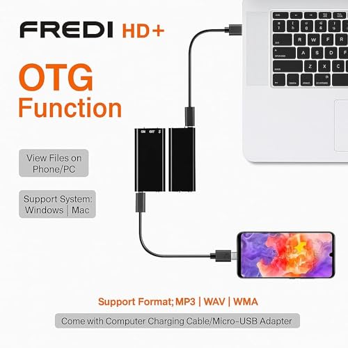 Image of FREDI HD PLUS Mini Voice Recorder 8GB | Small Size Portable Digital Recorder | USB Rechargeable Audio Recorder for Meetings, Interviews, Lectures, Office & Outdoor Use