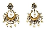 Satyam Kraft Women's Fashion Traditional Gold Chandbali Pearl Kundan Earrings Partywear Wedding Hangings Earrin Standard Golden