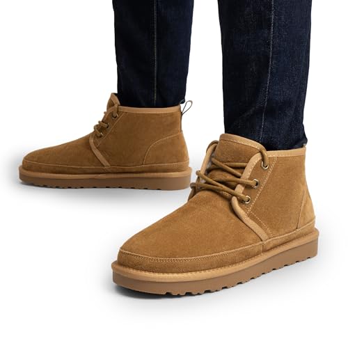 Bruno Marc Men's Winter Snow Boots FuzzyGo Cozy Suede Leather Cold Weather Warm Outdoor Casual Ankle Boots,Size 9,Chesnut,SBSB2402M