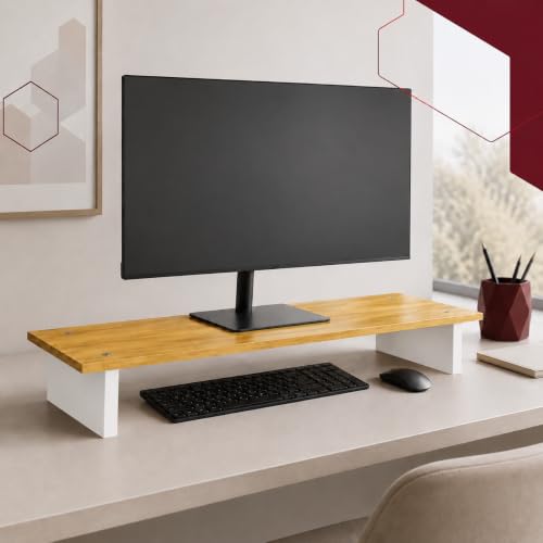 Bniture Monitor Stand Riser for Desk | 100 cm Wide Computer Monitor Shelf with Keyboard Storage | 17 mm Engineered Wood | Desktop Organizer for Home & Office (Giant Wood & Frosty White, HXMD102) Deal