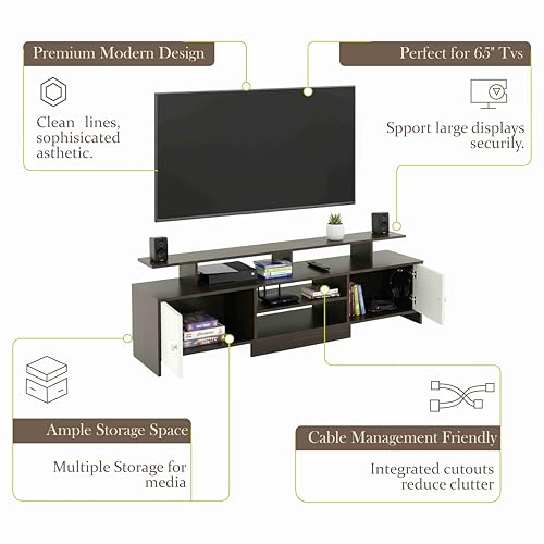 Image of FURNEASER KSV Modern TV Unit for Living Room | Engineered Wood TV Cabinet with Storage Shelves | Entertainment Center TV Stand for Home (Fits Up to 65 Inch TV) | DIY Space Saving (Wenge & White)