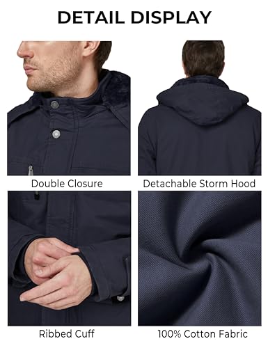 WenVen Men's Winter Thicken Cotton Parka Jacket with Removable Hood (Large, Navy) - Thumbnail 7