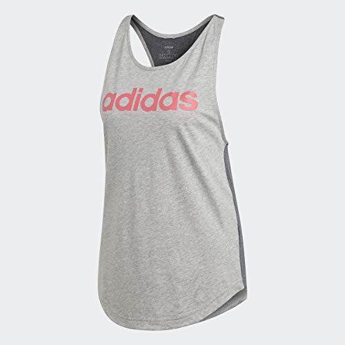 adidas Women's Essentials Linear Tank Top, Medium Grey Heather/Prism Pink, Medium