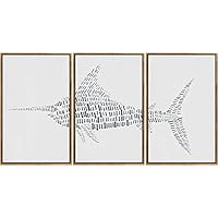 SIGNWIN Framed Canvas Wall Art Shark with Pointed Nose Abstract Patterns Digital Art Modern Art Contemporary Relax/Calm Black and White for Living Room, Bedroom, Office - 16