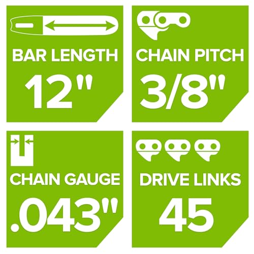Image of Greenworks 12 inch Chainsaw Chain, 3 /8 inch Pitch, .043 inch Gauge, 45 Drive Links, Genuine Greenworks Replacement Part