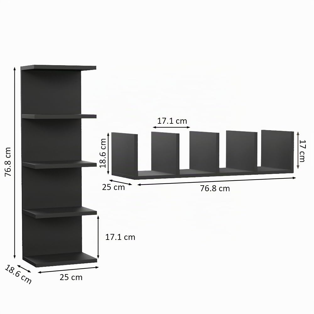 Wandregal, Bücherregal, Regal Einheiten, 5 Ebenen, Schwarz | Wandmontierte Einheit, Schwebende Regale, Bücherregal, Lagerung Ordner Regale für Schlafzimmer, Wohnzimmer, Bad, Küche, Büro