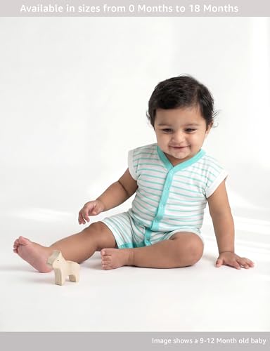 Image of Amazon Brand - Symbol Unisex 100% Cotton Half Sleeve Baby Rompers (Available in Pack of 3 & 6)