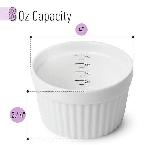 BTaT- Ramekins, 8 oz, Set of 8, Ramekins for Baking, Ramekin with Measurement Markings, Creme Brulee Dishes, Souffle Cups, Custard Cups, Ceramic Bakeware, Souffle Dish, Small Ceramic Bowl - Thumbnail 3