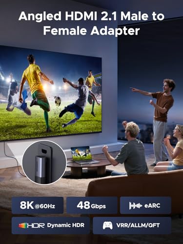 Image of UGREEN 10K 8K@60Hz HDMI 2.1 Right Angle Up and Down Male to Female Adapter 2 Pack, 4K@240Hz High Speed L-Shaped Connector 3D HDR VRR 48Gbps Compatible with HDTV Roku Stick Chromecast Laptop PC Switch