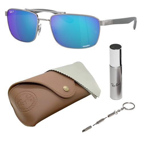 Image of Ray-Ban RB3737 CHROMANCE POLARIZED Rectangle Shape Sunglasses for Men & Women with Official Eyewear Kit