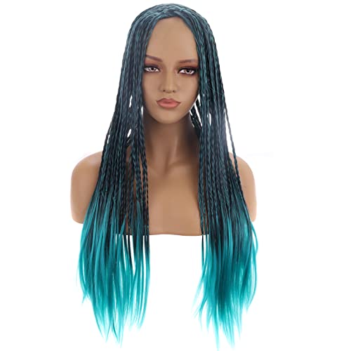 BERON Long Braided Halloween Cosplay Wigs for Adult and Kids(Black Mixed Blue)