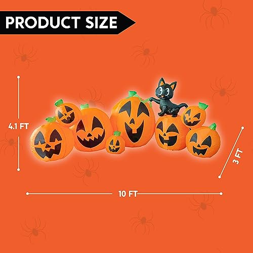 Image of Joiedomi 10 FT Long Halloween Inflatables Outdoor Decorations, Blow Ups Inflatable Pumpkin for Yard with Witch's Cat, 8 Pcs Blow Up Pumpkin Decor for Halloween Decorations Outside