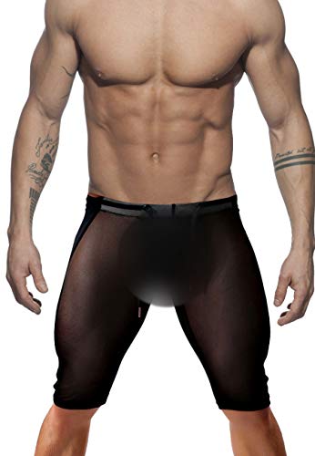 MIZOK Men's Fitness Mesh Shorts Yoga Capris See Through Jammer Swimsuit Beachwear2