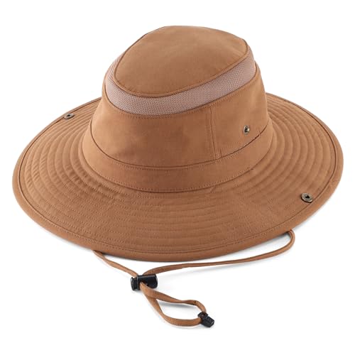 Image of Home Prefer UPF 50+ Wide Brim Sun Hat Mesh Crown Foldable Cotton Bucket Cowboy Hat for Men Safari Golf Fishing Beach Garden
