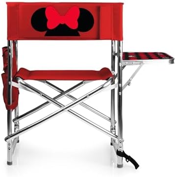 Picnic Time Disney Minnie Mouse Sports Chair With Side Table, Beach Chair, Camp Chair For Adults, (Red)
