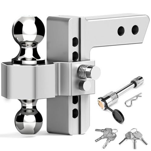 Tlvuvmo Adjustable Trailer Hitch for 2 Inch Receiver - 6 Inch Aluminum Drop Hitch, 12,500 LBS GTW Tow Hitch, 2" & 2-5/16" Chrome Plated Steel Ball Hitches for Truck, RV, Camper, Etc