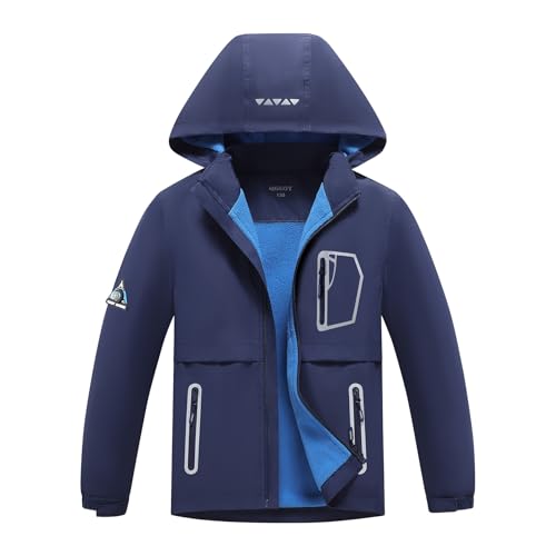 Image of MGEOY Boys Girls Rain Jacket Lightweight Waterproof Hooded Fleece Lined Raincoat Windbreakers for Kids