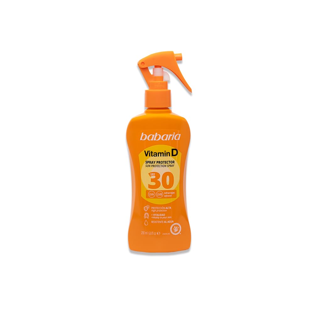 Babaria - Spray Solar Witamina D Spf30 | Solar 30 Body 200ml | Blok przeciwsłoneczny z witaminą D | Pistolet przeciwsłoneczny | Ochrona przeciwsłoneczna 30 Wszystkie rodzaje skóry