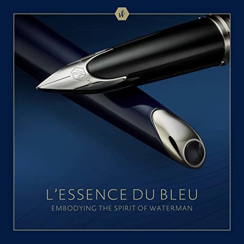 Waterman Carene Fountain Pen | Metal & Blue Lacquer | Chiselled Cap | 18K Gold Fine Nib | Blue Ink | Gift Box