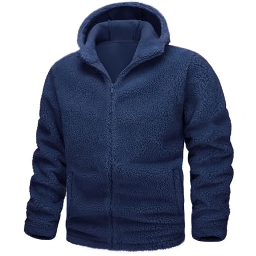 Veste sherpa homme bleu foncé manteau polaire à capuche S
