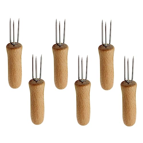 CIMAXIC 6Pcs Stainless Steel Corn Holders with Wooden Handles Portable Corn Forks for Bbq and Grilling Essential Accessories for Outdoor Cooking and Parties