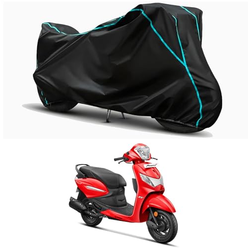 Image of Waterproof Bike Body Cover Compatible for | Hero Pleasure + Xtec | Taffeta Fabric, Sky Piping Design, Bottom Elastic Fit | Dustproof, Sun UV & Rain Protection for All Weather.