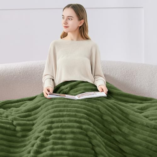 Image of BEDELITE Ribbed Twin Blanket for Couch & Bed, Moss, 60 inchx80 inch | Ultra-Soft Plush Fleece, Cozy, Warm Yet Lightweight, Ribbed Texture, Home Decor, Machine Washable, Giftable, All-Season Use