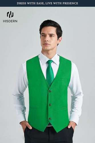 Image of HISDERN Mens Suit Vest Business Casual Dress Waistcoat Vest Solid Color Formal Wedding Vests for Suits or Tuxedo