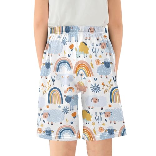 ALAZA Cute Sheep Rainbow Blossom Pajama Shorts Elastic Waist Casual Sleep Shorts with Pockets Size 6-142