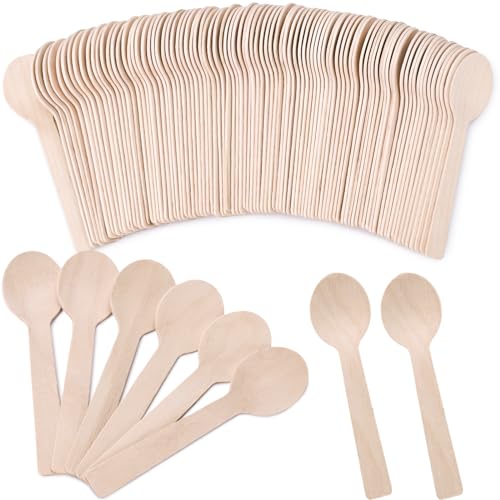 HANSGO 115PCS Wooden Spoons Disposable, 6.25inch Ice Cream Dessert Spoons Wood Cutlery Tableware Sampling Tasting Spoons for Kitchen Party Chocolate Cake Honey Jam Mustard