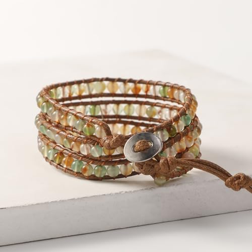 Beads Bracelets Leather Wrap Bracelet for Women Boho Jewelry Natural Stone Healing Crystal Agate Handmade Beads Bracelets for Women