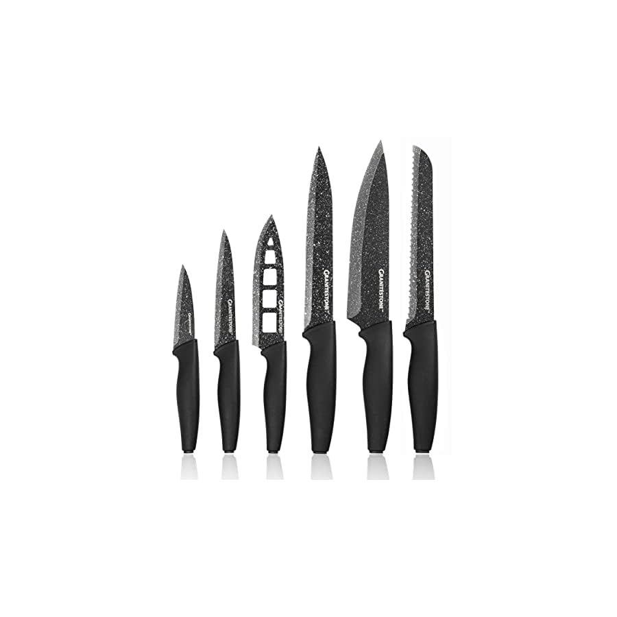 Nutriblade-6-PC-Knife-Set-by-Granitestone-Professional-Kitchen-Chefs-Knives-with-Ultra-Sharp-Stainless-Steel-Blades-and-Nonstick-Granite-Coating-Easy-Grip-Handle-Rust-proof-Dishwasher-safe-Black Granitestone Nutriblade Knife Set, High Grade Professional Chef Kitchen Knives Set, Toughened Stainless Steel with Nonstick Mineral Coating, Rubberized Ergonomic Grip, Dishwasher Safe