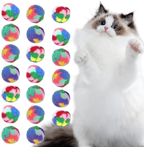 AUTUUCKEE Cat Toy Balls, Pack of 20, 3.5 cm, Rainbow Soft Cat Ball, Colourful Cat Balls, Kitten Puff Balls, Indoor Cats Interactive Play Ball, Pet Training Ball for Cats (Colourful)
