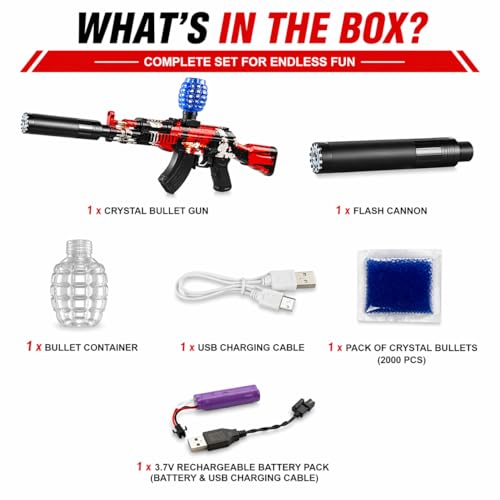 Image of Electric Gel Blaster Gun for Kids & Teens, 7-8mm Crystal Water Beads Shooter, Automatic & Manual Modes, Rechargeable Battery, Long Range Toy Gun (AK 47 Set)