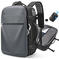 LOKASS Zaino sottovuoto, 60 l, espandibile con pompa a vuoto, impermeabile e lucchetto TSA, approvato come bagaglio a mano in aereo, adatto per laptop da 17,3 pollici, grigio