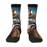 XZDWPY Phoenix wolf and eagle Unisex Mid-Calf Socks 3 Black Polyester Skin-Friendly Moisture-Wicking Fashionable Crew Socks