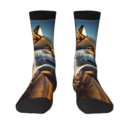 XZDWPY Phoenix wolf and eagle Unisex Mid-Calf Socks 3 Black Polyester Skin-Friendly Moisture-Wicking Fashionable Crew Socks