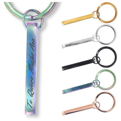 ibera gifts - Llavero personalizado rectangular de acero - Grabación en los 4 lados - Ideal para regalar a tu pareja, amigos, familia o niños - Acabado profesional (Multicolor)