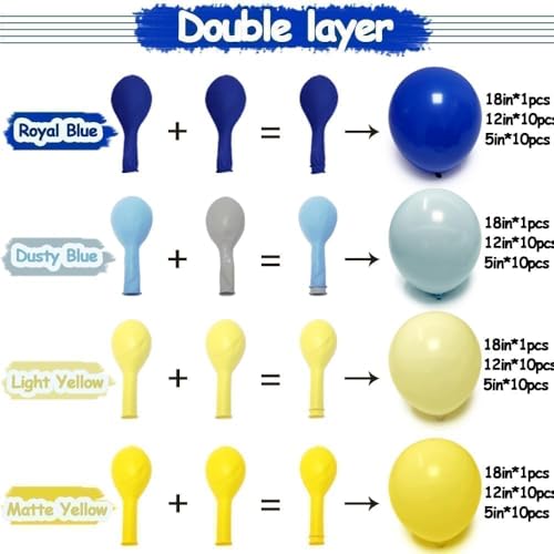 Image of Blue and Yellow Balloon Garland Double Stuffed Pastel Yellow Dusty Blue Balloon Arch Kit for Summer Tropical Hawaiian Luau Lemon Baby Shower Birthday Wedding Party Decor