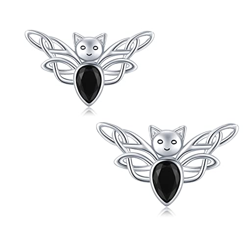 Bat Earrings Halloween Sterling Silver Black Stud Earrings Vampire Bat Post Hypoallergenic Bat Jewelry Gift for Women Girls Boys
