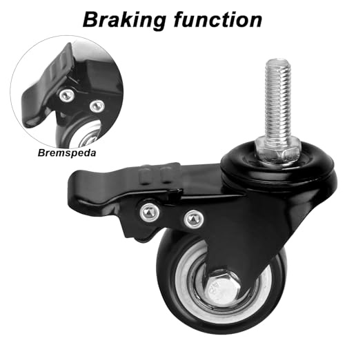 4 Stück Lenkrollen für Möbel, 40mm Möbel Rollen, Transportrollen, M8 Schwenkrollen mit Gewindestift und Kugellager für Wohn Büro, Tragkraft 50kg pro Rad