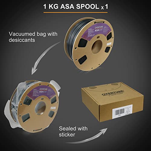 Overture Asa Filament 1.75Mm Premium Anti-Uv 3D Printer Filament, 1Kg Spool (2.2Lbs), Dimensional Accuracy +/- 0.03 Mm, Fit Most Fdm Printer (Black) #TOP5