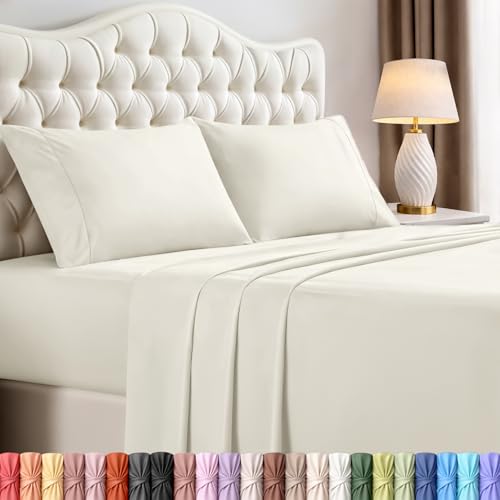 Image of Utopia Bedding California King Size Sheet Set - 4 Piece Bed Sheets, Soft and Breathable Microfiber, Includes 1 Fitted Sheet, 1 Flat Sheet and 2 Pillowcases - Oeko-Tex (Ivory)