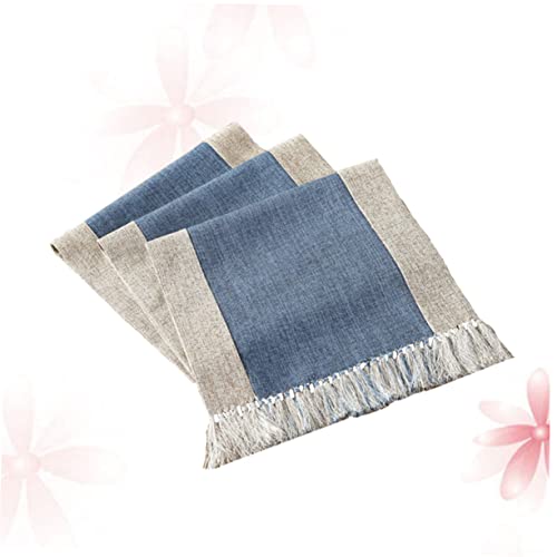 Nappe en coton style rétro bleu à franges double couche 38x200
