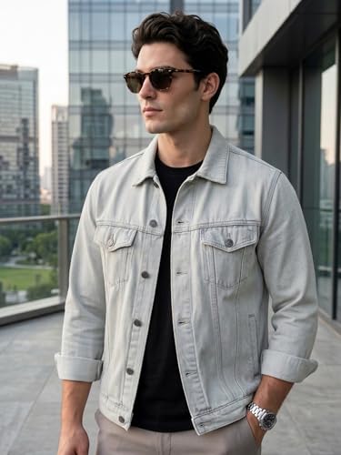 Image of Urbano Fashion Men's Regular Fit Washed Full Sleeve Denim Jacket