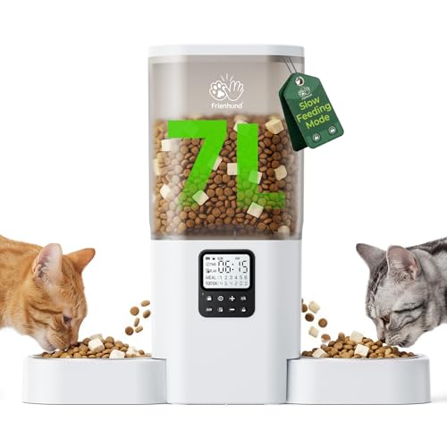 Frienhund Timed Automatic Cat Feeder 2 Cats with Slow Feed: Dual Automatic Dog Feeder with...
