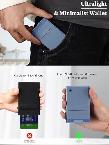 Image of TOYFID Slim Wallet for Men - Pop Up Card Holder Wallet,Minimalist Business Wallet,Credit Card Wallet with Money Pocket,Metal Card Case Wallet,RFID Blocking,Can Hold 6 Credit Cards