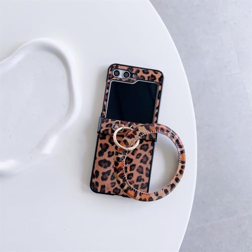 Étui de téléphone en cuir léopard pour Samsung Galaxy Z Flip 4, coque antichoc rigide mignonne