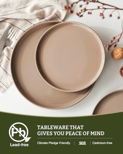 Image of Famiware Milkyway Stoneware Dinnerware Sets with Mugs, Service for 6 (24 Pieces), Plates and Bowls Sets -Scratch Resistant, Microwave and Dishwasher Safe Dishes Set, Cinnamon Brown